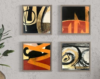 Pintura abstracta en pan de oro: Escultura mural 3D, lienzo pintado a mano (20 x 20 cm)