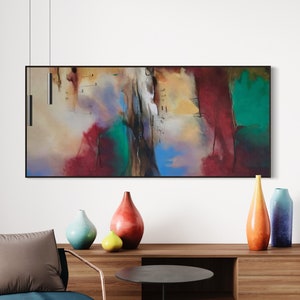 Großes Abstraktes Bild: Grün-Orange-Blau Moderne Kunst (140cmx230cm)