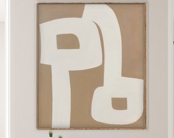Gran pintura abstracta beige: arte mural moderno de mediados de siglo