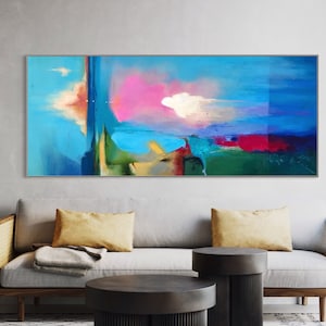 Large Horizontal Abstract Acrylic Painting: Modern Textured Wall Art (47x55)