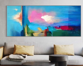 Pintura acrílica abstracta horizontal de gran tamaño: Arte mural texturizado moderno (120 x 140 cm)