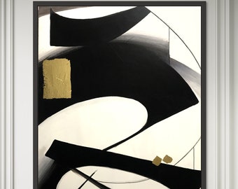 Large Modern Minimalist Black and White Canvas Art - Contemporary Painting for Elegant Home Decor