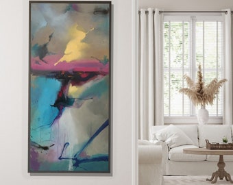 ORIGINAL YELLOW ABSTRACT Painting: Colorful Modern Wall Art (26x59)