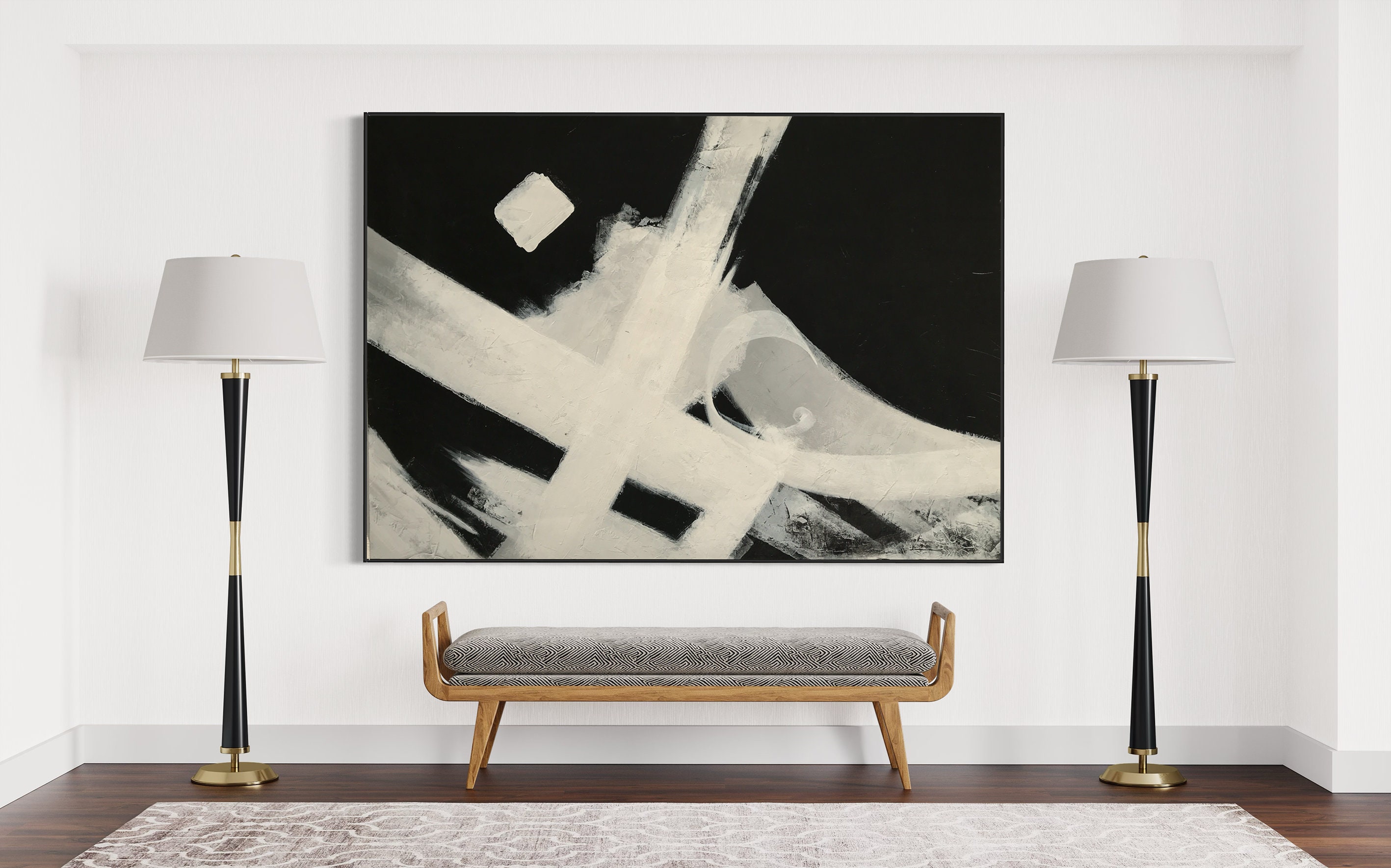 Black and White Painting Extra Large Wall Art Mid Century Modern Art Abstract Painting Original ...