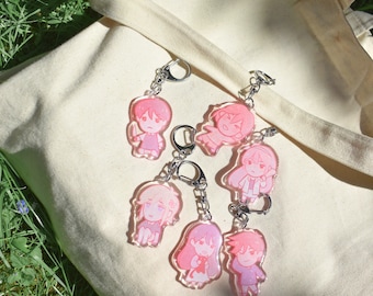 OMORI Pink Keychains Double-Sided Sparkle Sunny Aubrey Kel Hero Mari Basil