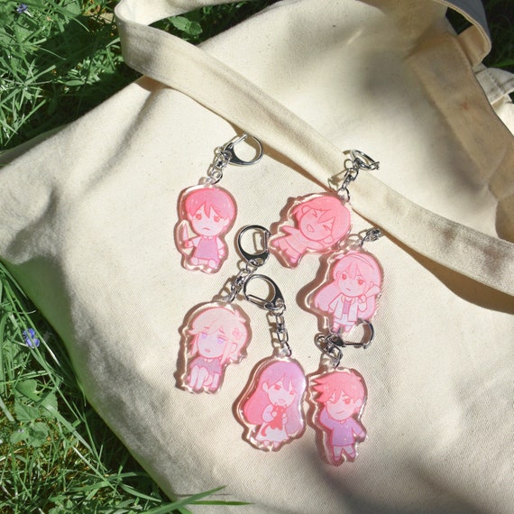 OMORI Pink Keychains Double-Sided Sparkle Sunny Aubrey Kel Hero Mari Basil