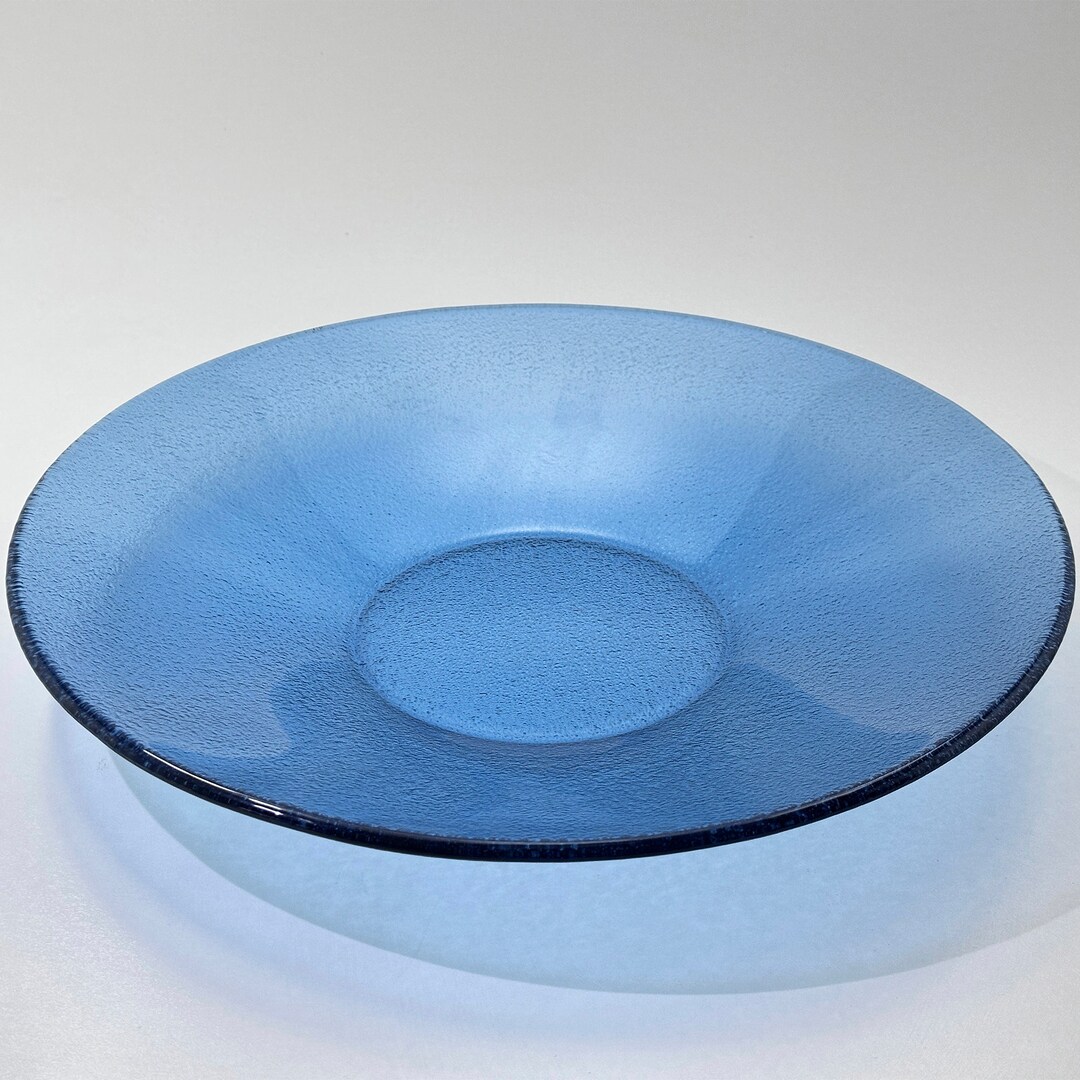 Fused Glass Plate, Handmade Fused Plate, Blue Frosted Glass Plate for