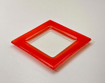 Fused Glass Plate, Set of 4 Suquare  Colorful Clear Glass Plate, Recycled Glass, Artistic Colorful Plate, Glass Serving Plate, Gifts for Mom