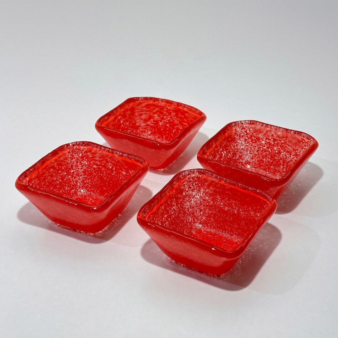 Fused Glass Set of 4 Clear Deep Sauce Bowls, Small Handmade Sauce Bowls