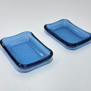Fused Glass Plates Set of Two, Self Colored Blue, Green, Grey, Transparent, Nuts Plates, Sauces and Tapas Plates