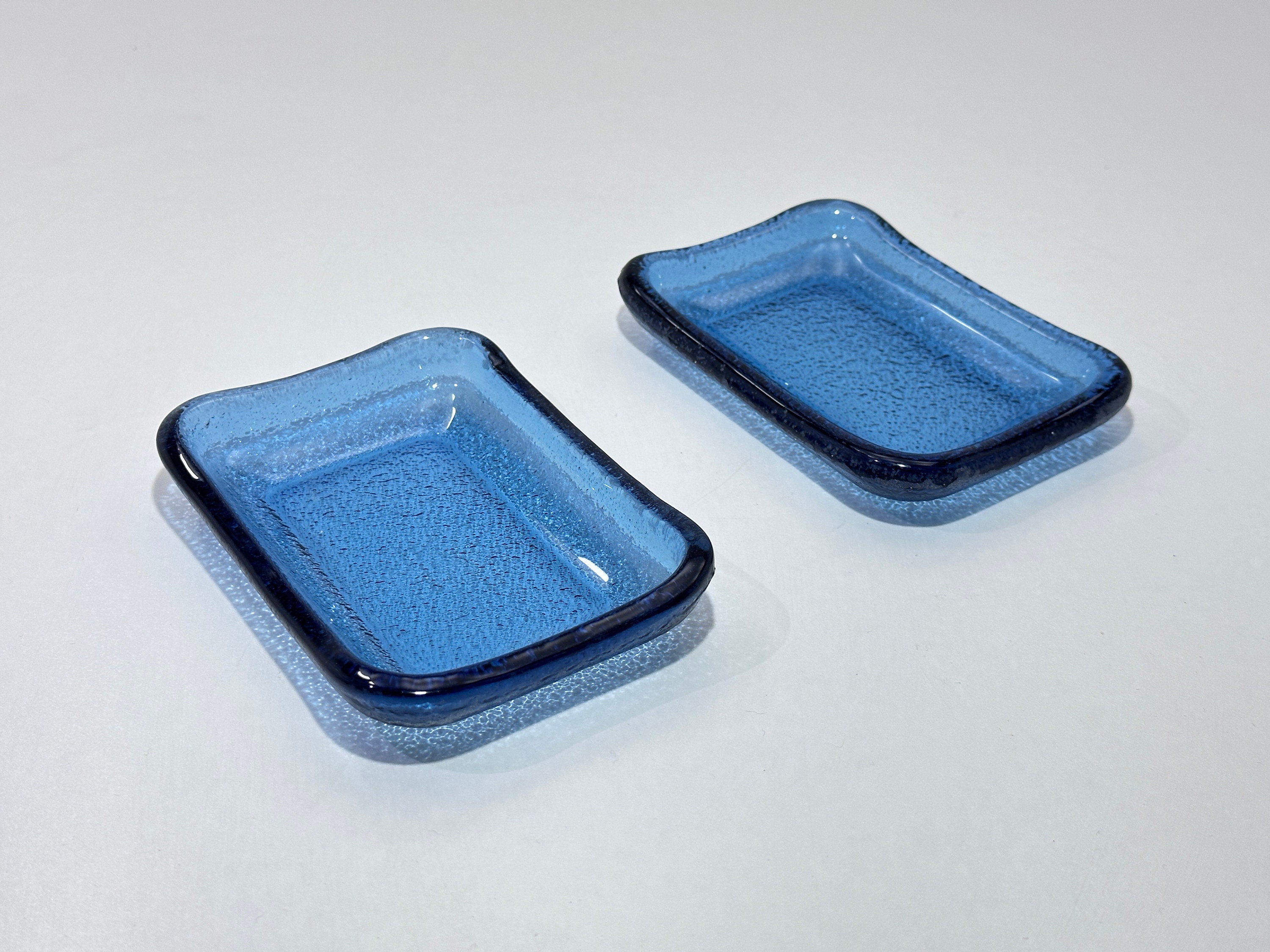Fused Glass Plates Set of Two, Self Colored Blue, Green, Grey, Transparent, Nuts Plates, Sauces and Tapas Plates