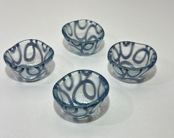 Blue Green Fused Art Glass Bowl: Abstract Centerpiece - Etsy 日本