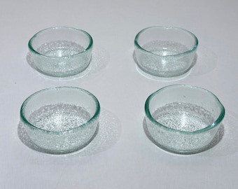 Vaisselle en verre fusionné, Petits bols à sauce faits main, Lot de 4 bols à sauce profonds en verre transparent, Bols à trempette, Verre transparent, Mini bols de service