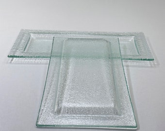 Fused Glass Plate, Set of 2 Rectangle Glass Tray,  Handmade Glass Tray, Glass Tray For Sushi Glass Plate Dinnerware, Glass Serving Plate