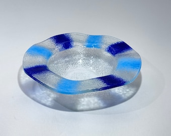 Fused Glass Colored Bowl, Blue, Gray, Three-Color Salad, Pasta,Snack, Fruit Plate, Minimalist Modern Design,  Gifts for Mom