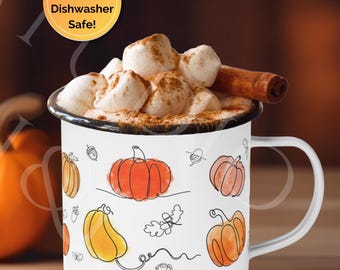 Kürbisse Emaille Camping Becher, 12 Unzen, Kürbis-Liebhaber Geschenke Herbst Camper Cup Herbst Lagerfeuer Kaffeetasse Herbst Vibes Halloween Thanksgiving