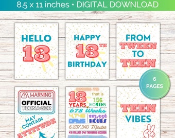 Paquete de carteles para el 13.° cumpleaños / Feliz 13.° cumpleaños / Hola 13 / Saludos por los 13 / De preadolescente a adolescente / Vibraciones para adolescentes / Advertencia oficial para adolescentes