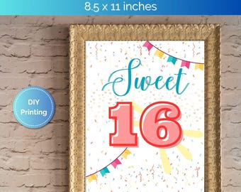 Sweet Sixteen Invitation Birthday Printables Milestone Birthday Prints 16th Birthday Sign Digital Download Instant Access Teen Celebration