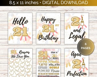 Lot de plaques du 21e anniversaire | Joyeux 21e anniversaire | Bonjour 21 | À 21 ans | 21 raisons pour lesquelles nous vous aimons | 21 ans et plus | 21 ans