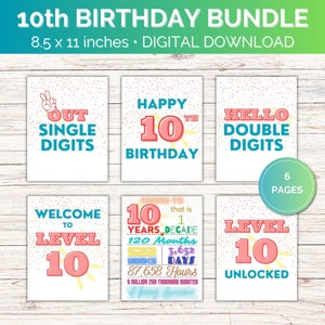 Lot de plaques pour 10e anniversaire | Des chiffres uniques pour la paix | Bonjour à deux chiffres | Bienvenue au niveau 10 | Niveau 10 débloqué | Joyeux 10e anniversaire