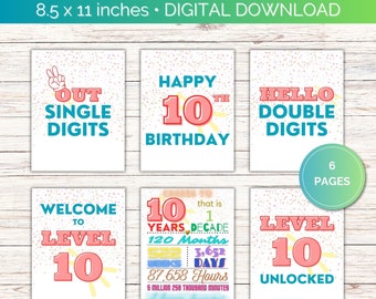 Lot de plaques pour 10e anniversaire | Des chiffres uniques pour la paix | Bonjour à deux chiffres | Bienvenue au niveau 10 | Niveau 10 débloqué | Joyeux 10e anniversaire