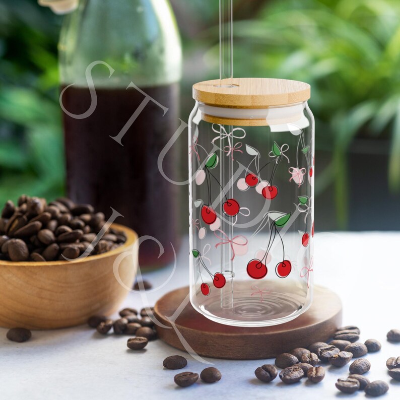 Personalized Coquette Tumbler Bamboo Lid Sipper Glass Coffee Cup Cherry ...