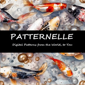 Koi Variation 4 Tiled Pattern, Digital Print Download, Japanese Traditional Watercolor Art