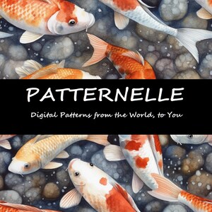 Koi Variation 6 Tiled Pattern, Digital Print Download, Japanese Traditional Watercolor Art