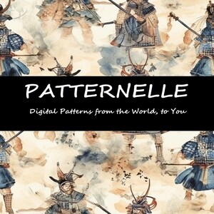 Samurai Variation 6 Tiled Pattern, Digital Print Download, Japanese Traditional Watercolor Art