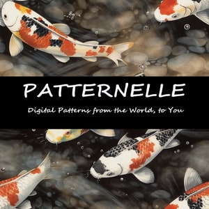 Koi Variation 14 Tiled Pattern, Digital Print Download, Japanese Traditional Watercolor Art