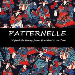 Samurai Variation 4 Tiled Pattern, Digital Print Download, Japanese Traditional Watercolor Art