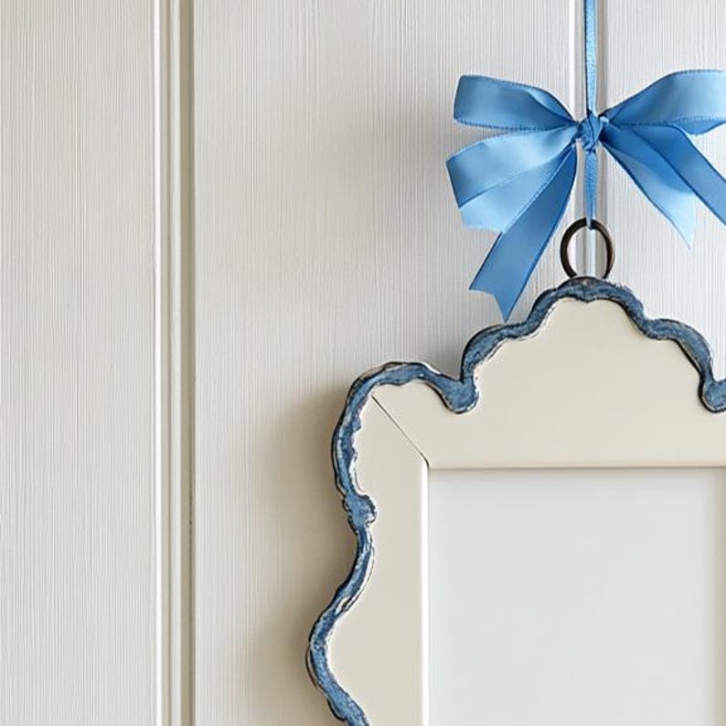 Scalloped Edges Frame Mockup Coquette Blue Bow Wall Art Mockup Canva