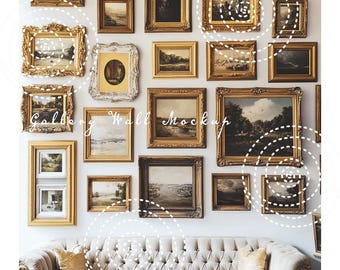 Wall Art Mockup Gallery Wall Mockup Frame Mockup Canva Poster Mockup Living Room Mockup JPG Gold Frame Mock Ups Vintage Decor Mockup Frames