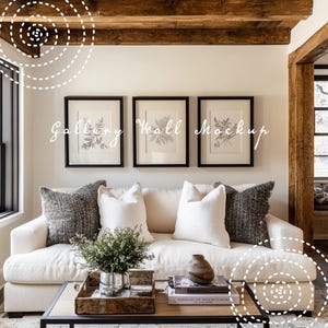 Set of Three Frames Wall Art Mockup Black Frame Art Gallery Wall Mockup Poster Mockup Living Room Mockup Canva JPG Black Frame Mock Ups