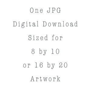 May include: Text that reads "One JPG Digital Download Sized for 8 by 10 or 16 by 20 Artwork"