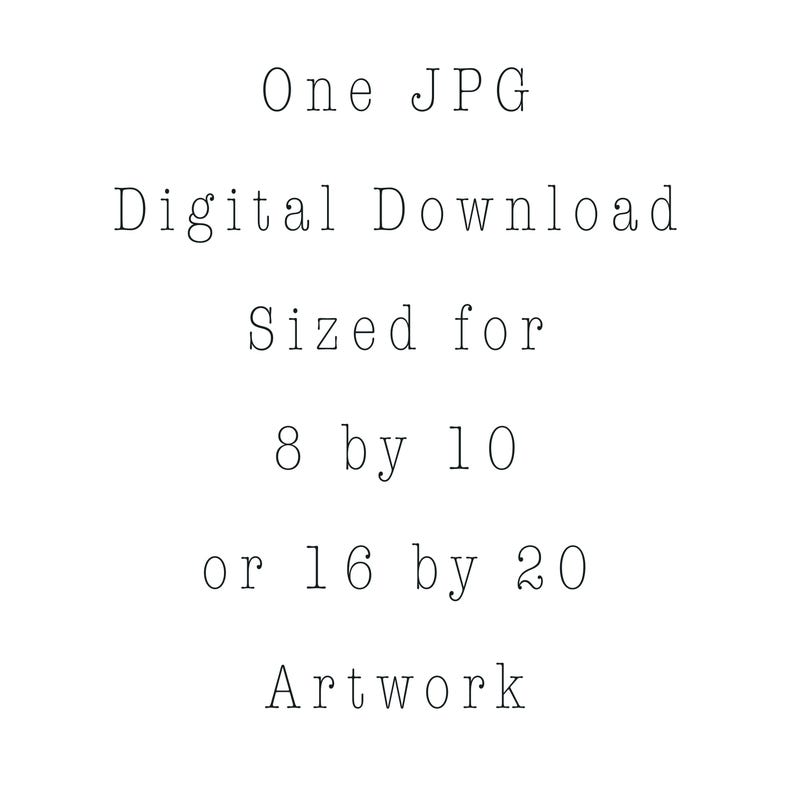 May include: Text that reads "One JPG Digital Download Sized for 8 by 10 or 16 by 20 Artwork"