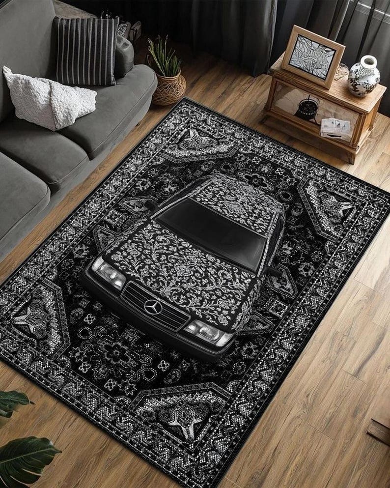 Mercedes W124 Bruno Sacco Rug, Vintage Automotive Art, Car Lover Gift ...
