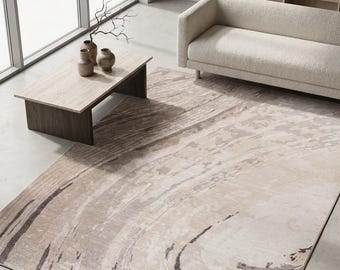 Abstract Beige Rug Modern Neutral Area Rug Minimalist Contemporary Carpet