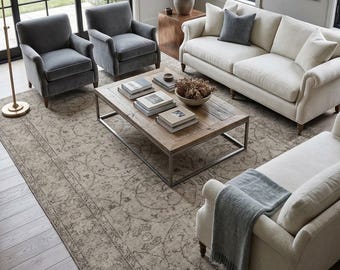 Beige Vintage Turkish Rug – Handmade Anatolian Carpet, Neutral Boho Area Rug