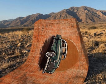 Vintage Car Rug, Distressed Terracotta Retro Area Carpet, Washable Living Room Statement Rug