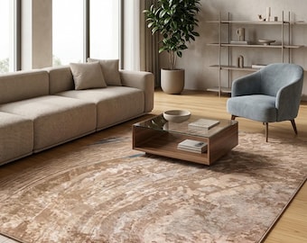 Abstract Beige Blue Rug Modern Neutral Area Rug Contemporary Carpet