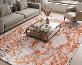 Distressed Oriental Area Rug: Beige, Orange, Brown, Low Pile Turkish Rug