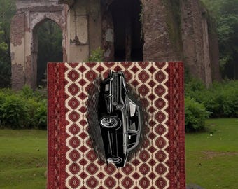 Red Vintage Car Rug, Anatolian Pattern, Oriental Style, Washable Printed Carpet