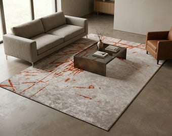 Abstract Rug Beige Rust Modern Area Rug Minimalist Floor Decor