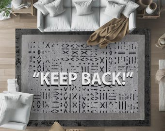 KEEP BACK Typography Rug, Modern Geometric Black White Carpet