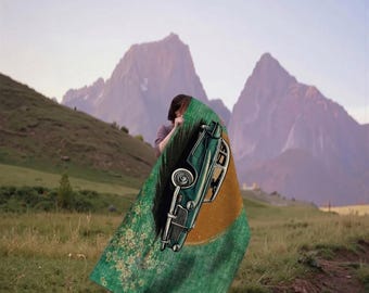 Retro Car Distressed Floral Green Area Rug, Machine Washable Carpet