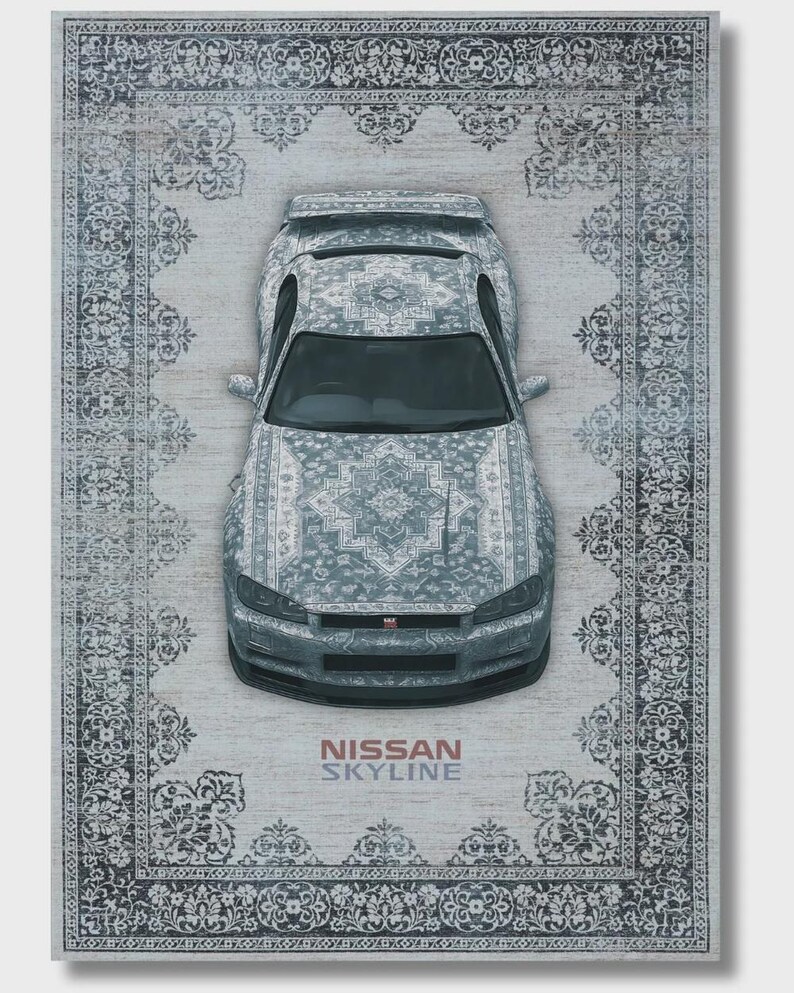 Nissan Gt R Rug Nissan GT-R R34 Skyline Rug – JDM Car Art, Traditional Blue Grey ...