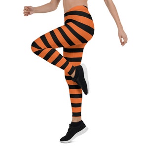Orange and Black Halloween Leggings,  Striped Leggings For Women, Yoga Pants, Halloween Leggings