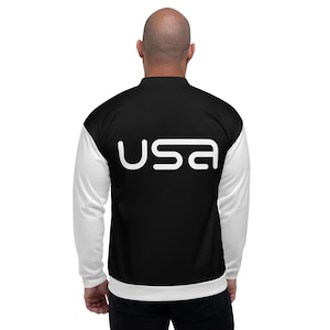 USA Schwarz-Weiß-Bomberjacke, Bomberjacke Männer, Freundgeschenk, patriotische Geschenke