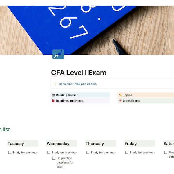 CFA Level 1 Exam Notion Template | Organizer | Study Guide | Planner